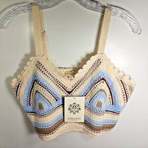 Rebellion Again Junior's Multicolor Crochet Crop V-Neck Top - Medium NWT